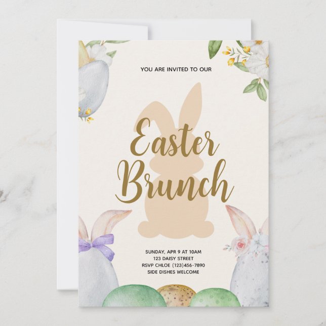 Invitación Brunch de Pascua y caza de huevos | Conejo de flor (Anverso)