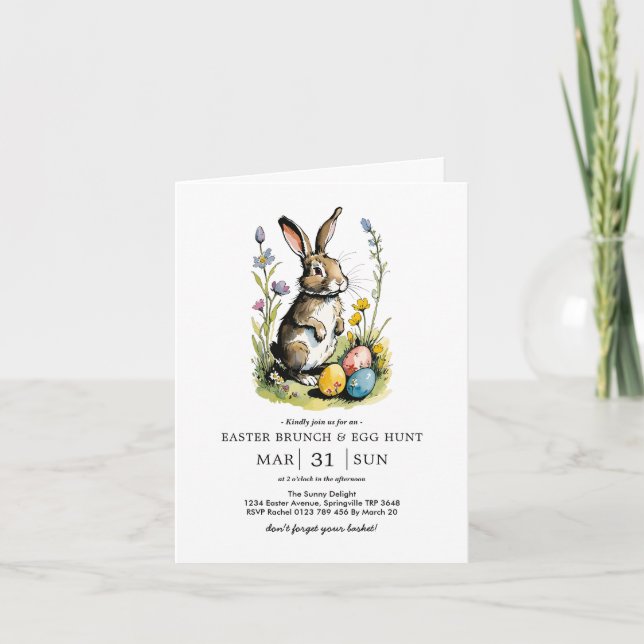 Invitación Brunch de Pascua y caza de huevos | Conejo de flor (Anverso)