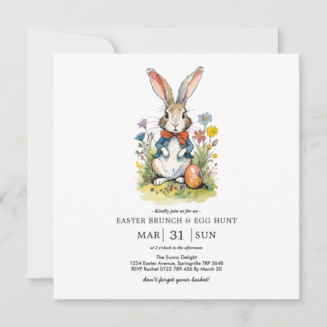Invitación Brunch de Pascua y caza de huevos | Conejo de flor (Anverso)