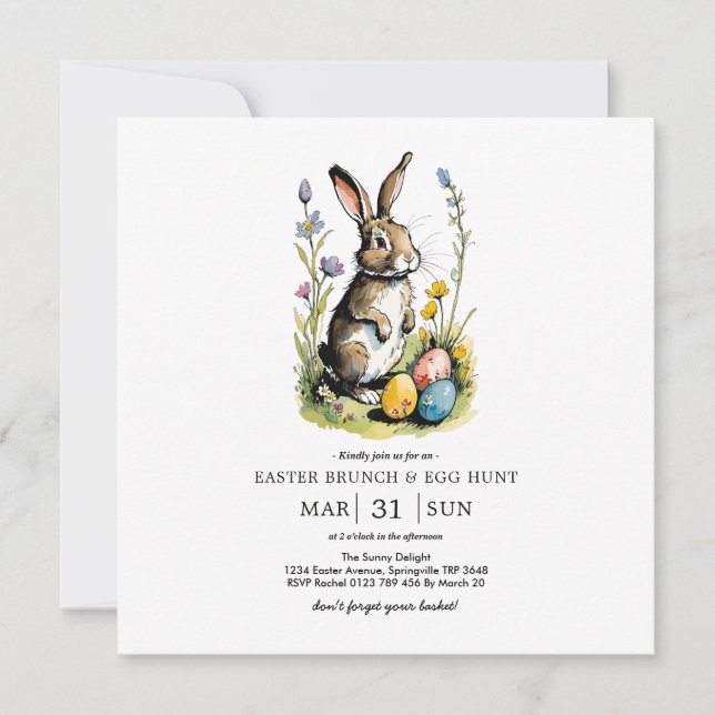 Invitación Brunch de Pascua y caza de huevos | Conejo de flor (Anverso)
