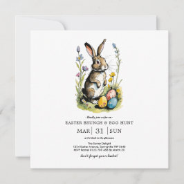 Invitación Brunch de Pascua y caza de huevos | Conejo de flor