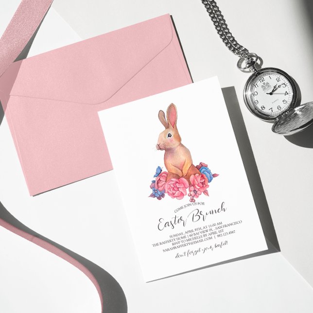 Invitación Brunch de Pascua y caza de huevos | Conejo de flor (Subido por el creador)