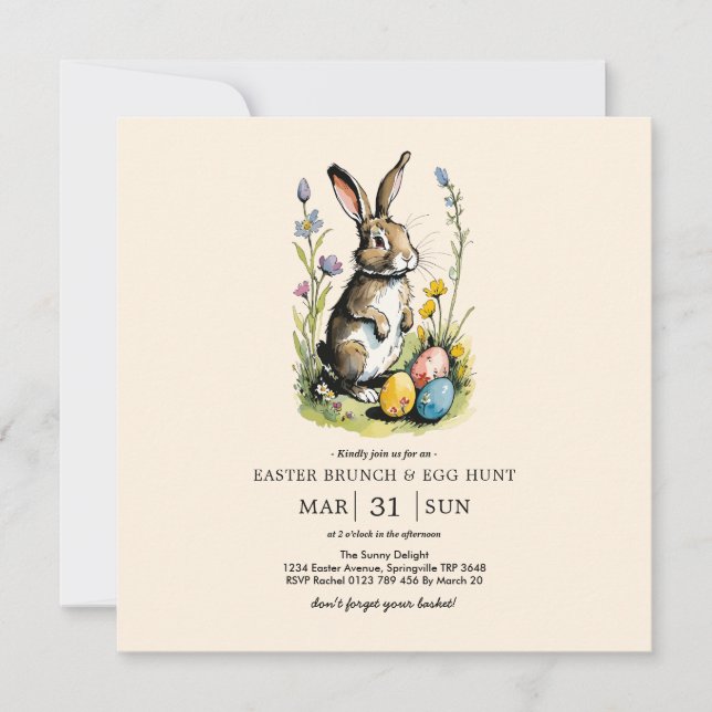 Invitación Brunch de Pascua y caza de huevos | Conejo de flor (Anverso)