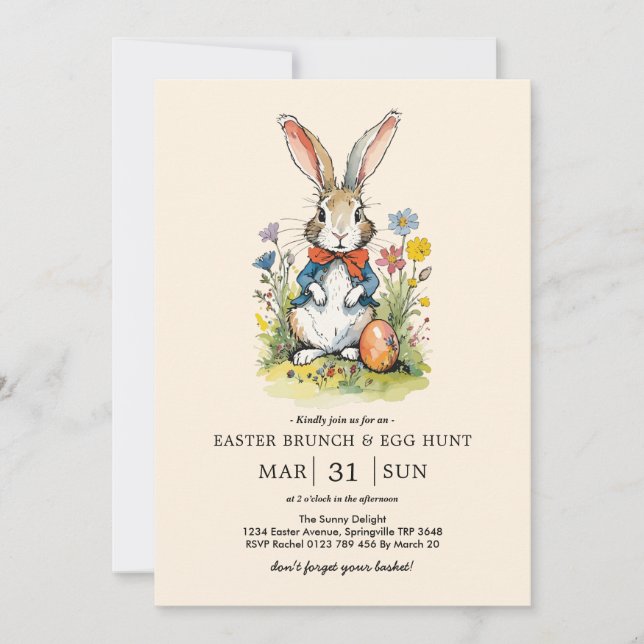 Invitación Brunch de Pascua y caza de huevos | Conejo de flor (Anverso)