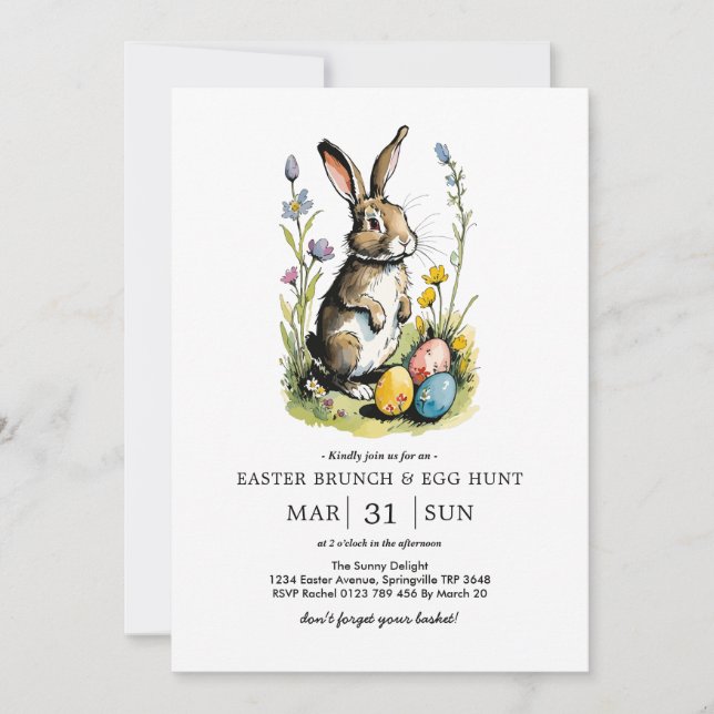 Invitación Brunch de Pascua y caza de huevos | Conejo de flor (Anverso)