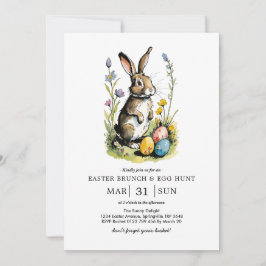 Invitación Brunch de Pascua y caza de huevos | Conejo de flor