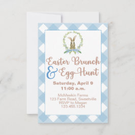Invitación Brunch de Pascua y caza de huevos Conejo Gingham P