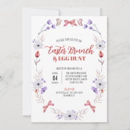 Invitación Brunch de Pascua y caza de huevos, floral blanca m