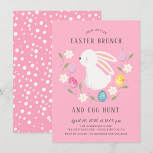 Invitación Brunch de Pascua y caza de huevos para conejitos a
