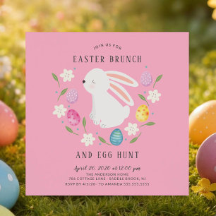 Invitación Brunch de Pascua y caza de huevos para conejitos a