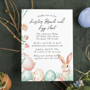 Invitación Brunch de Pascua y caza de huevos y conejo