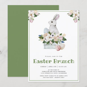 Invitación Brunch de Pascua y conejo de acuarela de caza de h