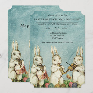 Invitación Brunch de Pascua y conejo vintage de caza de huevo
