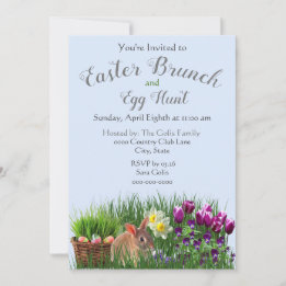 Invitación Brunch de Pascua y familia de caza de huevos