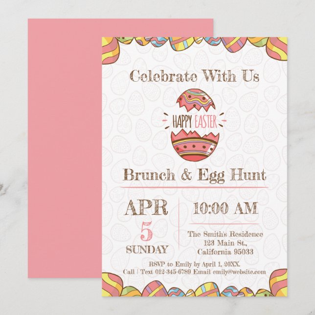 Invitación Brunch de Pascua y Fiesta de Huevo. (Anverso / Reverso)