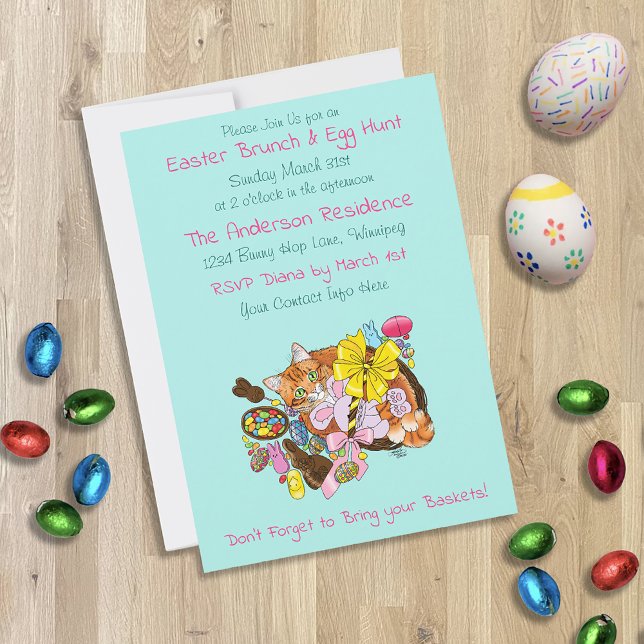 Invitación Brunch de Pascua y gato de caza de huevos (Subido por el creador)