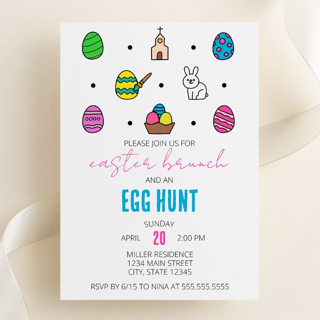 Invitación Brunch de Pascua y huevo cazar Línea Iconos Fiesta (Subido por el creador)