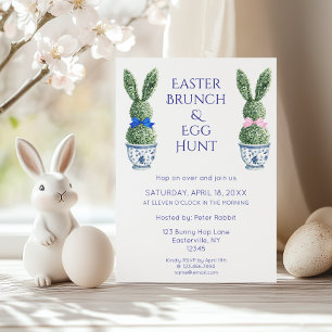 Invitación Brunch de Pascua y Huevos Caza Toile De Jouy Bunny