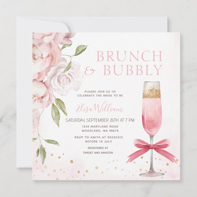 Invitación Brunch de PINK y ducha de novia con burbujas (Anverso)