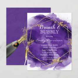 Invitación Brunch de pintura morada y dorada y burbuja