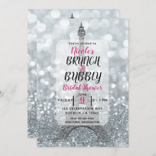 Invitación Brunch de plata de la torre Eiffel de la chispa