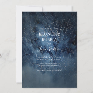 Invitación Brunch de plata y burbujas de cielo celestal noctu