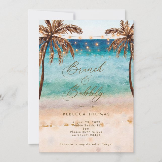 Invitación brunch de playa y burbuja de ducha de novia invita (Anverso)