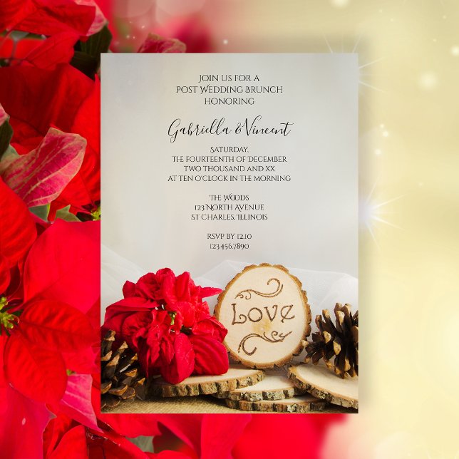 Invitación Brunch de Post Boda Bosque de Poinsettia Rojo Rúst (Subido por el creador)