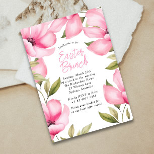 Invitación Brunch de primavera, flores rosadas de Pascua, fie