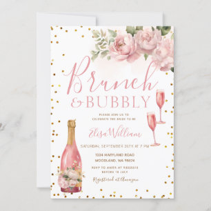 Invitación Brunch de Purpurina dorado y ducha de novia burbuj