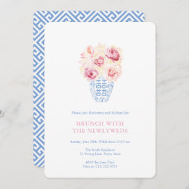Invitación Brunch De Rosas Rosadas Azules Y Blancas De Noviem