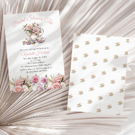 Invitación Brunch de té de ducha de novia de rosas rosas rosa