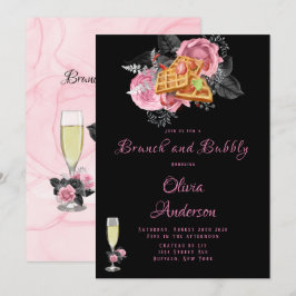 Invitación Brunch de tinta floral rosa de lujo y burbuja