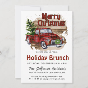 Invitación Brunch de vacaciones de camionetas rojas de Navida