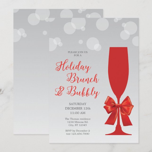 Invitación Brunch de vacaciones de vidrio de Mimosa e invitac (Anverso / Reverso)