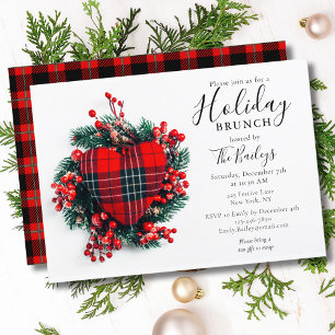 Invitación Brunch de vacaciones   Navidades Brunch Red Tartan