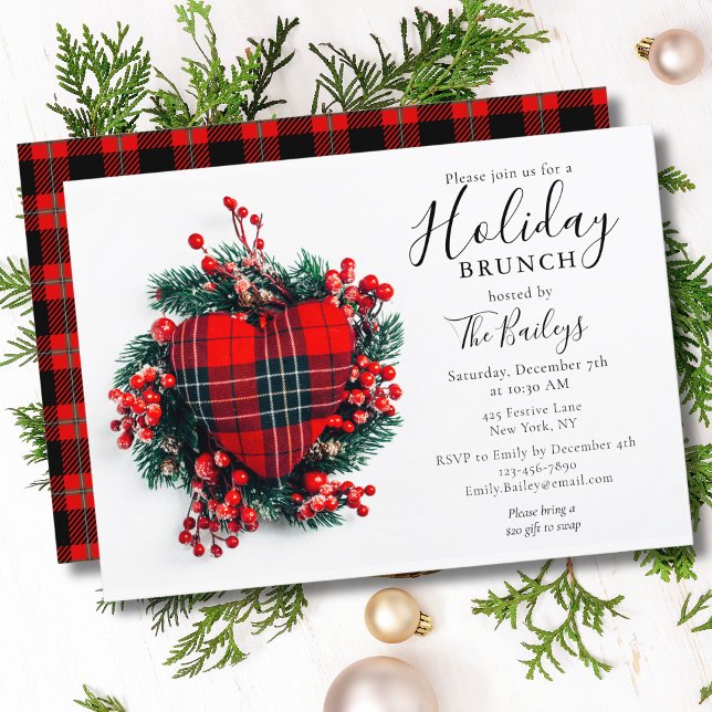 Invitación Brunch de vacaciones | Navidades Brunch Red Tartan (Subido por el creador)