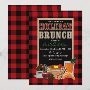 Invitación Brunch de vacaciones Rojo rústico Plaid de búfalo 