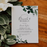 Invitación Brunch de vegetación esmeralda y ducha de novia bu<br><div class="desc">Este brunch esmeralda y la burbujeante invitación a la ducha de novia son perfectos para un evento de boho. El diseño es elegante y rústico,  con unas hojas de acuarela verde oscuro y un eucalipto con un toque bohemio moderno.</div>