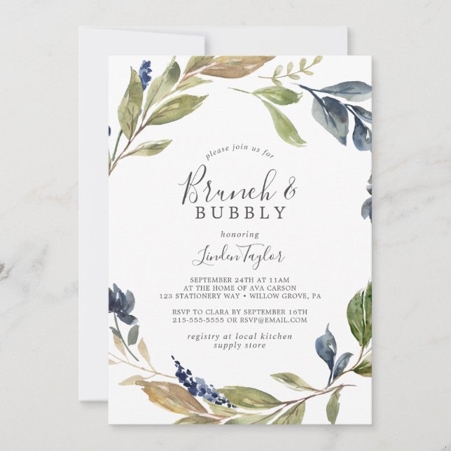 Invitación Brunch de Verdor de Otoño y ducha Bubbly Bridal (Anverso)