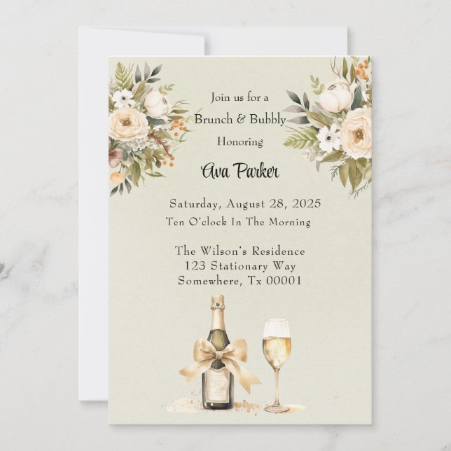 Invitación Brunch de vidrio de vino de champán verde claro y  (Anverso)