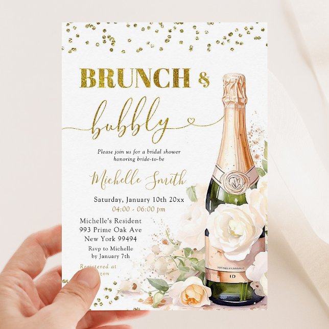 Invitación Brunch de vino dorado y ducha de novia burbujeante (Subido por el creador)