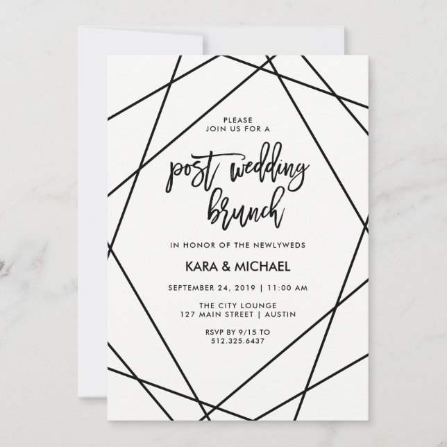 Invitación Brunch del Boda post geométrico negro y blanco (Anverso)
