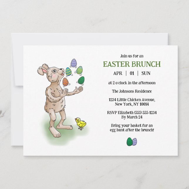 Invitación Brunch del conejo de Pascua (Anverso)