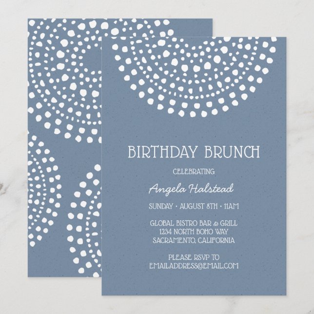 Invitación Brunch del cumpleaños de Boho Bali en el azul 2 (Anverso / Reverso)