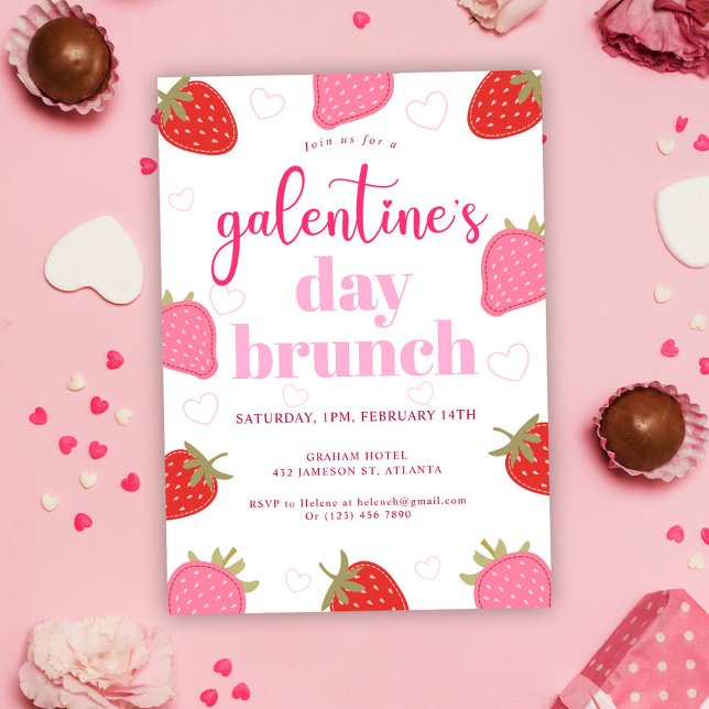 Invitación Brunch del Día de Galentine de Cute Girly Valentin (Cute Girly Valentine's Galentine's Day Brunch Invitation)