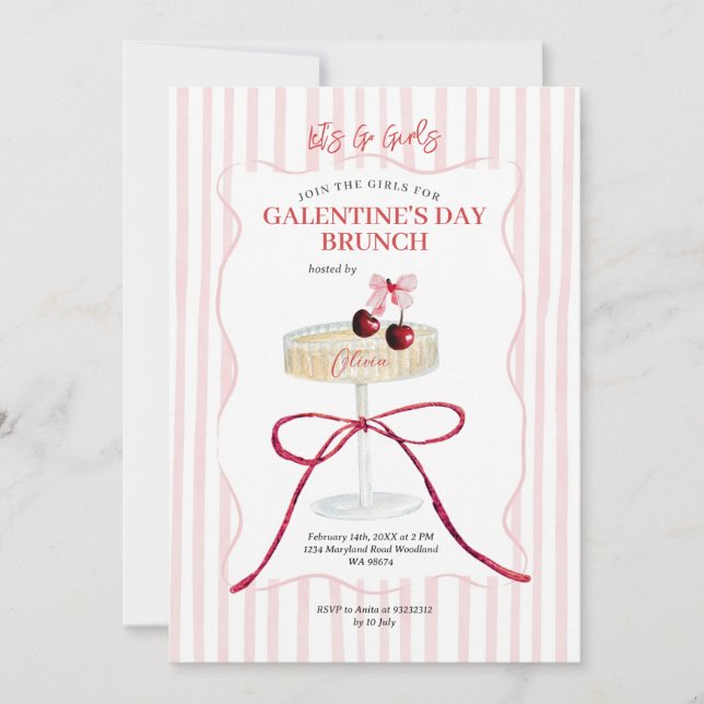 Invitación Brunch del Día de Galentines con Champán de Cereza (Anverso)