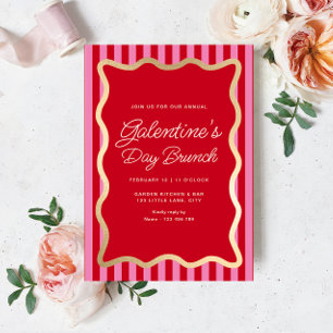 Invitación Brunch del día de la banda rosa roja ondulada Gale