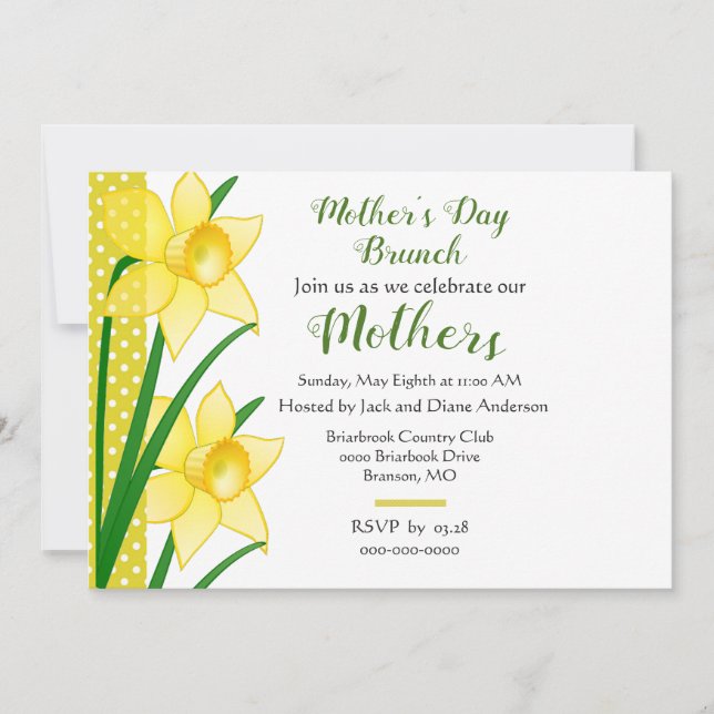Invitación Brunch del Día de la Madre Amarillos Narcisos (Anverso)