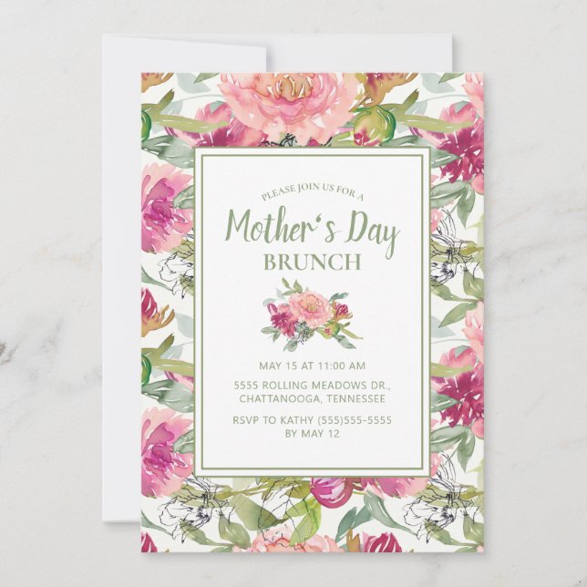 Invitación Brunch del Día de la Madre Blanca Verde con aroma  (Anverso)
